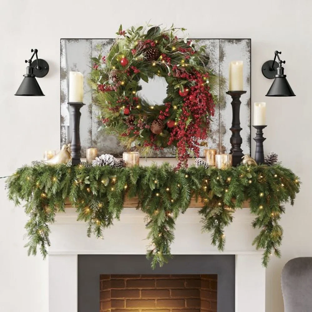 Lifelike Green Pre-Lit Garland with Warm White Lights